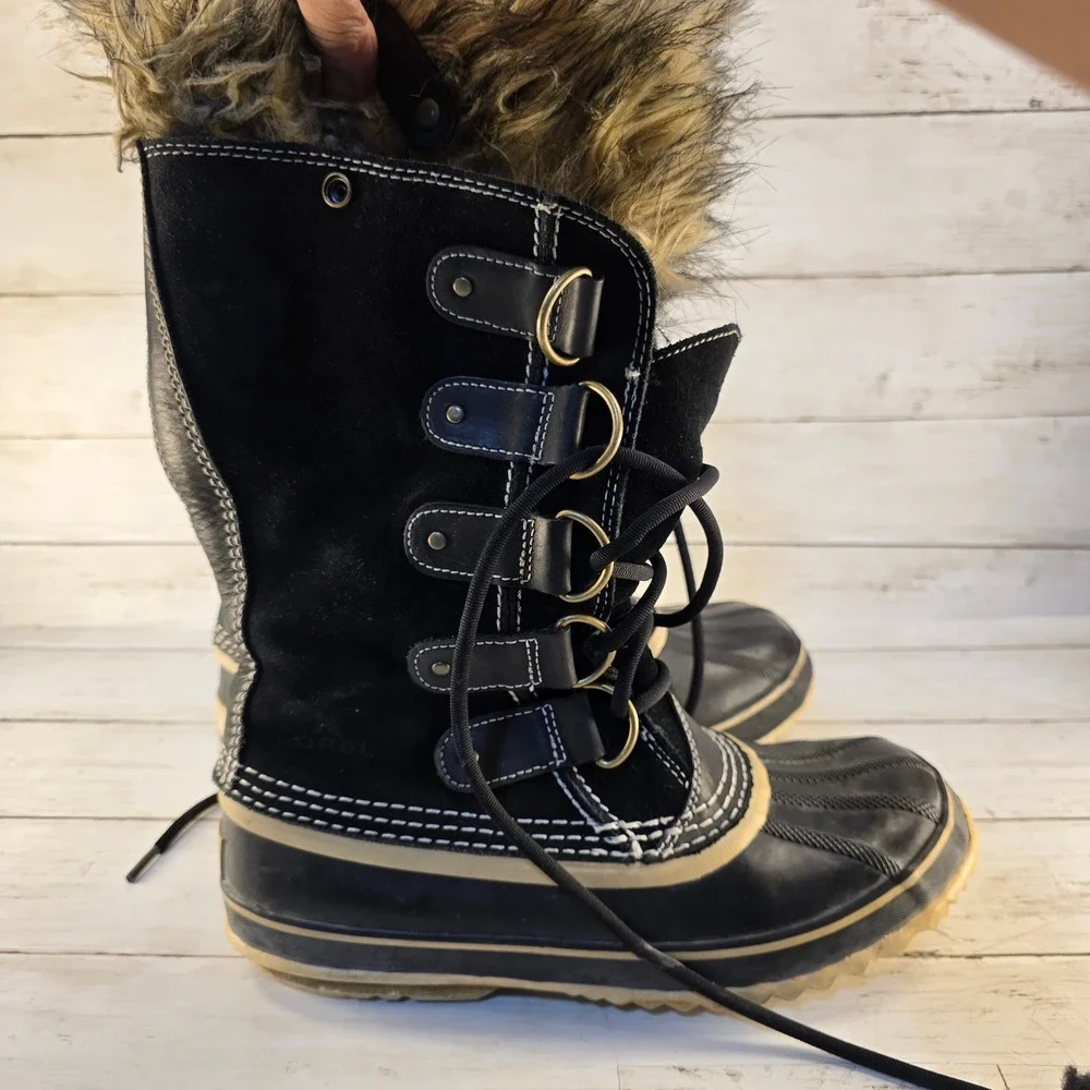 Sorel Joan of Arctic Black Waterproof Winter Boots Faux Fur NL1540-010 Womens 11